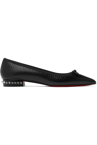 Christian Louboutin Hall Spiked Glossed-leather Point-toe Flats In Black