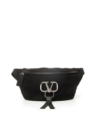 Valentino Garavani Men's Go Logo Ribbon Belt Bag/fanny Pack In Black