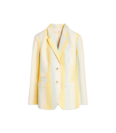 Tory Burch Stripe Silk & Linen Blazer In Linen Silk Suiting Stripe