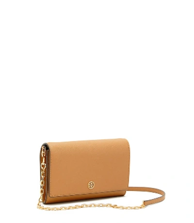 Tory Burch Robinson Chain Wallet In Cardamom/royal Navy