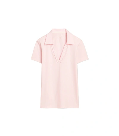 Tory Sport Performance Pique Ruffle Polo In Cotton Pink