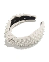 Lele Sadoughi Faux Pearl Beaded Velvet Knotted Headband In Ivory