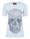 Philipp Plein T-shirt Round Neck Ss Skull In Light Blue