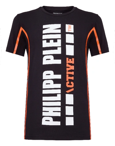 Philipp Plein T-shirt Round Neck Ss Stripes In Black / Orange