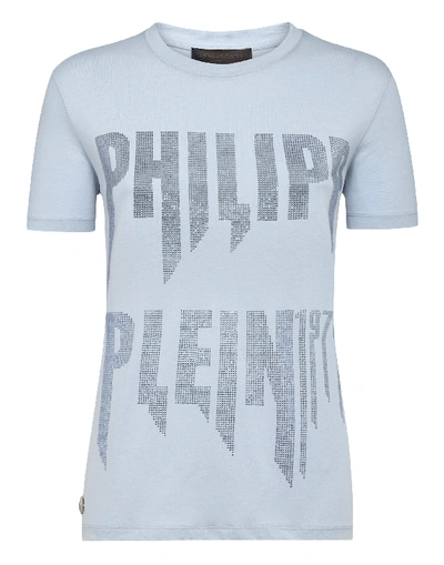 Philipp Plein T-shirt Round Neck Ss Rock Pp In Light Blue