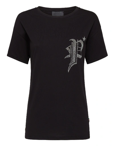 Philipp Plein T-shirt Round Neck Ss Gothic Plein In Black / White