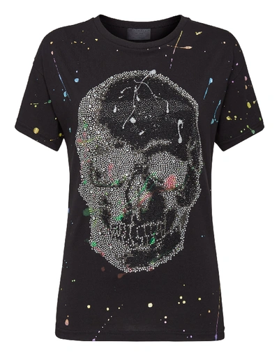 Philipp Plein T-shirt Round Neck Ss Skull In Black