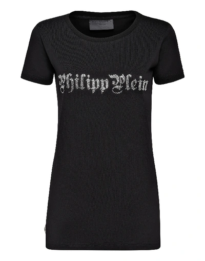 Philipp Plein T-shirt Round Neck Ss Skull In Black/silver