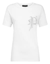 Philipp Plein T-shirt Round Neck Ss Gothic Plein In White / Black