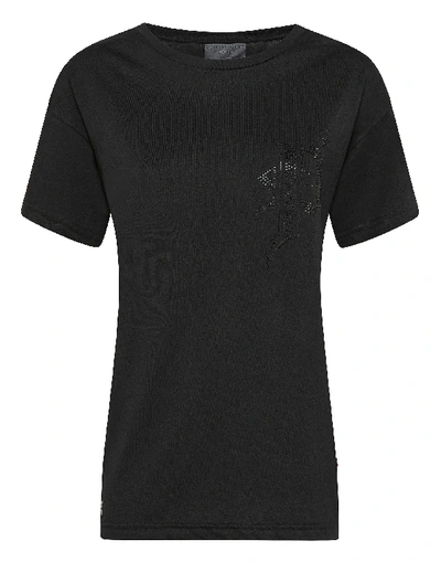 Philipp Plein T-shirt Round Neck Ss Gothic Plein In Black / Black