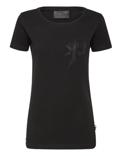 Philipp Plein T-shirt Round Neck Ss Gothic Plein In Black / Black
