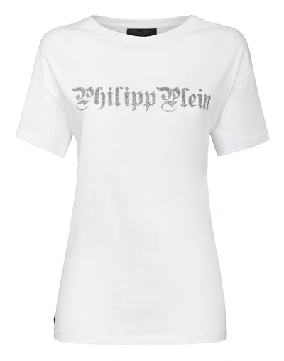 Philipp Plein T-shirt Round Neck Ss Skull In White/silver
