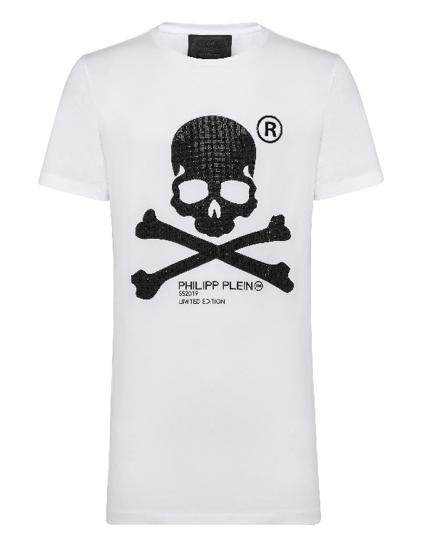 Philipp Plein T-shirt Black Cut Round Neck Skull In White / Black ...