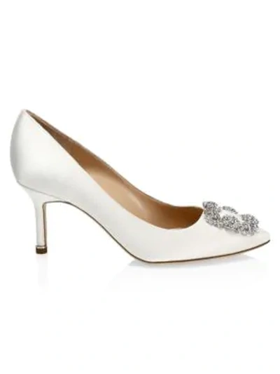 Manolo Blahnik Hangisi 70 Embellished Satin Pumps In White