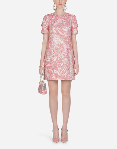 Dolce & Gabbana Short Lamé Jacquard Dress In Pink