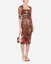 DOLCE & GABBANA PORTOFINO-PRINT TULLE MIDI DRESS