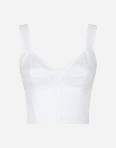 Dolce & Gabbana Shaper Corset Bustier In Lace And Jacquard In White