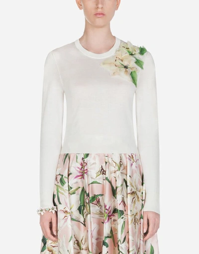 Dolce & Gabbana Short Silk Sweater With Embroidery In White