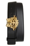 Versace La Medusa Greca Print Reversible Leather Belt In Black/gold