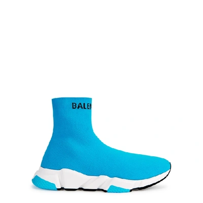 Balenciaga M Speed High Sock Sporty Fluo Sneakers In Blue