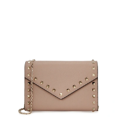 Valentino Garavani Rockstud Leather Wallet-on-chain In Nude