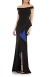 CARMEN MARC VALVO INFUSION RUFFLE OFF THE SHOULDER GOWN,661542