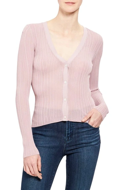 Theory V-neck Button-front Pointelle Cardigan In Lilac