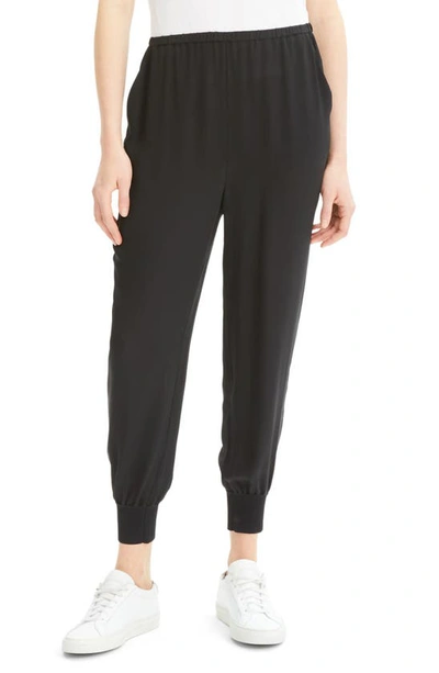 Theory Ribbed-cuff Silk Jogger Pants In Black