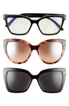 Tom Ford Square Blue-block Optical Frames W/ Two Magnetic Sunglasses Clips In Shiny Black/ Clear