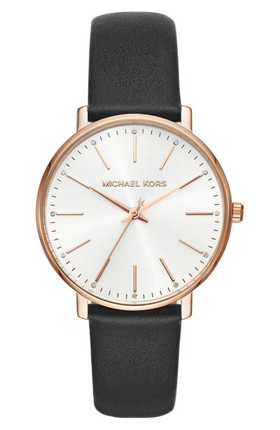 Michael Kors Women's Pyper Rose Goldtone & Leather Strap Watch