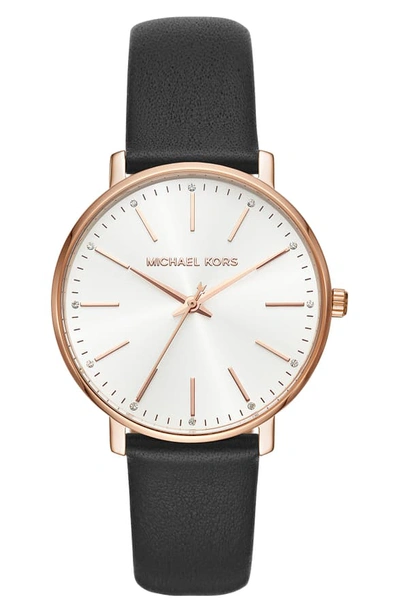 Michael Kors Women's Pyper Rose Goldtone & Leather Strap Watch In Black/ White/ Rose Gold