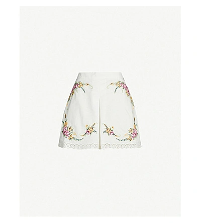 Zimmermann Allia Floral-embroidered Linen And Cotton-blend Shorts In Ivory