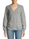 FRAME Cinched Rib-Knit V-Neck Wool & Cashmere Sweater