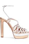 AQUAZZURA MONROE PLATEAU 130 TWO-TONE METALLIC LEATHER PLATFORM SANDALS