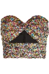 Attico Cutout Sequined Tulle Bustier Top In Pink