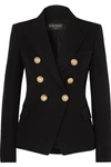 Balmain Black Double-breasted Jacket With Branded Buttons And Asymmetric Cut In Wool Woman