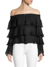 BALMAIN Ruffled Silk Off-The-Shoulder Blouse