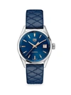 TAG HEUER CARRERA 36MM STAINLESS STEEL, ROSE GOLD & BLUE QUILTED LEATHER STRAP QUARTZ WATCH,400011067268