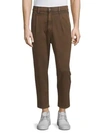 Hudson Cropped Pleated Cotton Pants In Mineral Brown