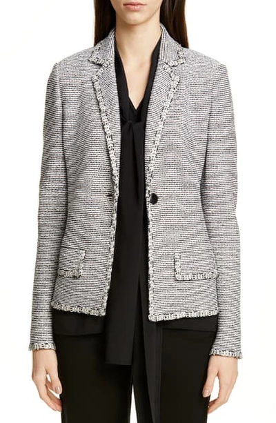St John Luxury Crepe Tweed Knit Jacket In Caviar/white/khaki Multi