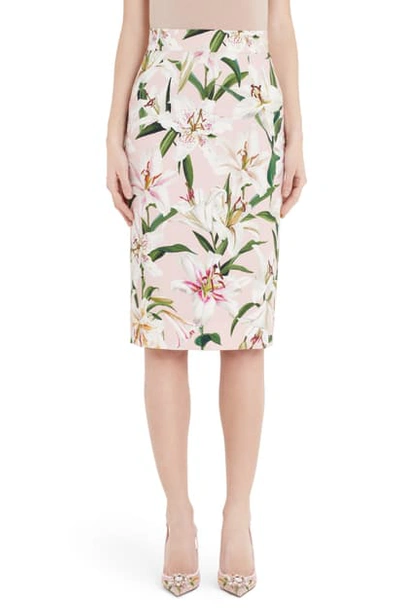 Dolce & Gabbana Printed Cady Stretch Pencil Skirt In Pink
