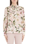 DOLCE & GABBANA LILY PRINT BOW NECK BLOUSE,F5J57THS15F