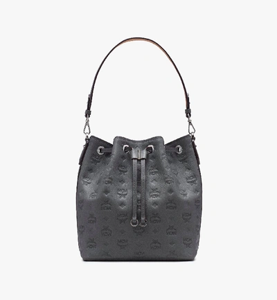 Mcm Essential Drawstring In Monogram Leather In Gray
