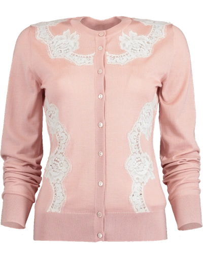 Dolce & Gabbana Cashmere & Silk-blend Lace Inset Knit Cardigan In Rosa