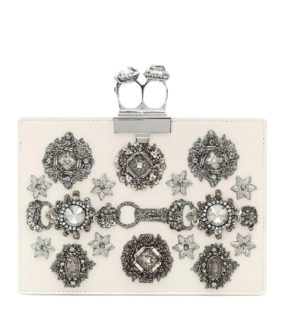 Alexander Mcqueen Jewelled Small Double-ring Leather Clutch In White