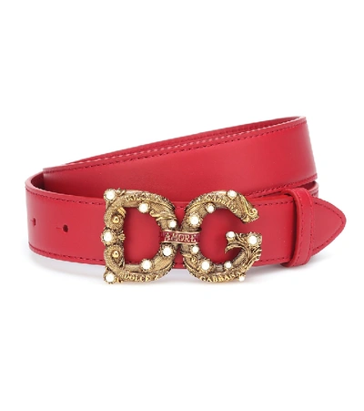 Dolce & Gabbana Embellished Leather Belt In Red