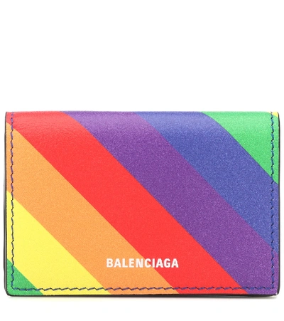 Balenciaga Ville Rainbow Stripe Leather Mini Trifold Wallet In Multicoloured