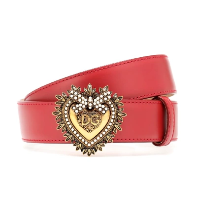 Dolce & Gabbana Devotion Logo Heart Buckle Leather Belt In Red