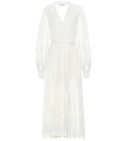 Oscar De La Renta Lace-trimmed Cotton Voile Dress In White