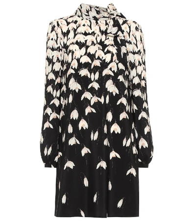 Valentino Garavani Floral Print Scarf Neck Silk Mini Dress In Black